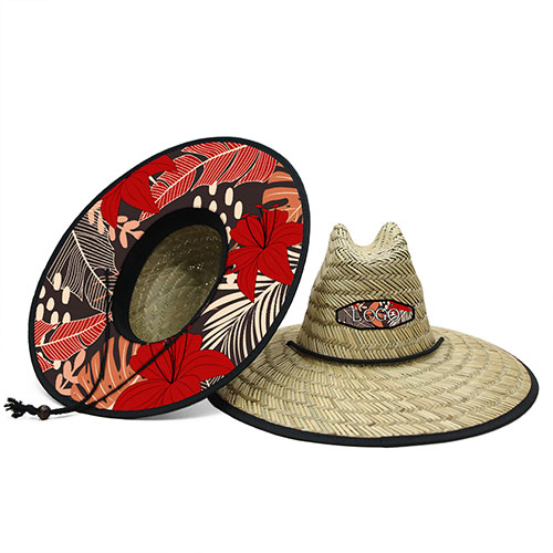 custom woven wide brim straw sun hat sun protection mens lifeguard straw hat