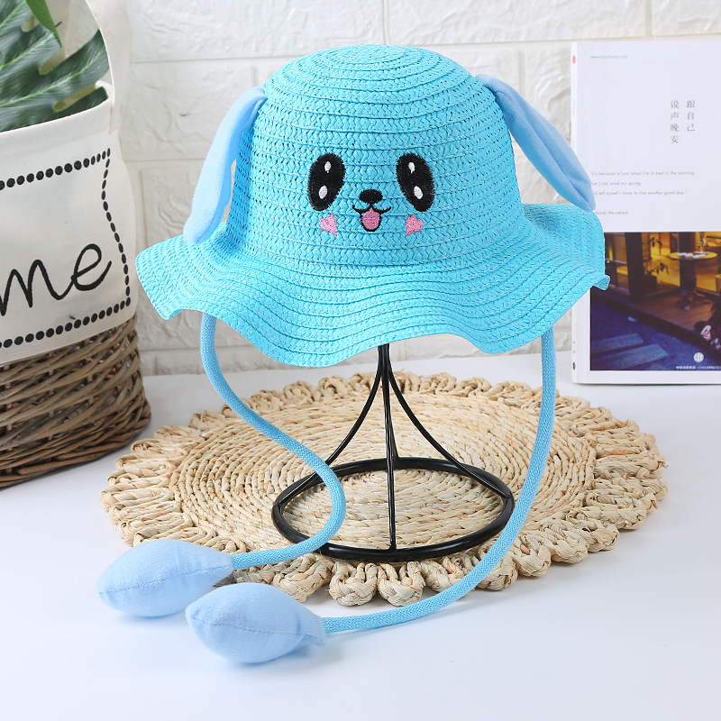 Kids Baby Caps Sun Hat Rabbit Straw Hats With Moving Ears Summer Air Children